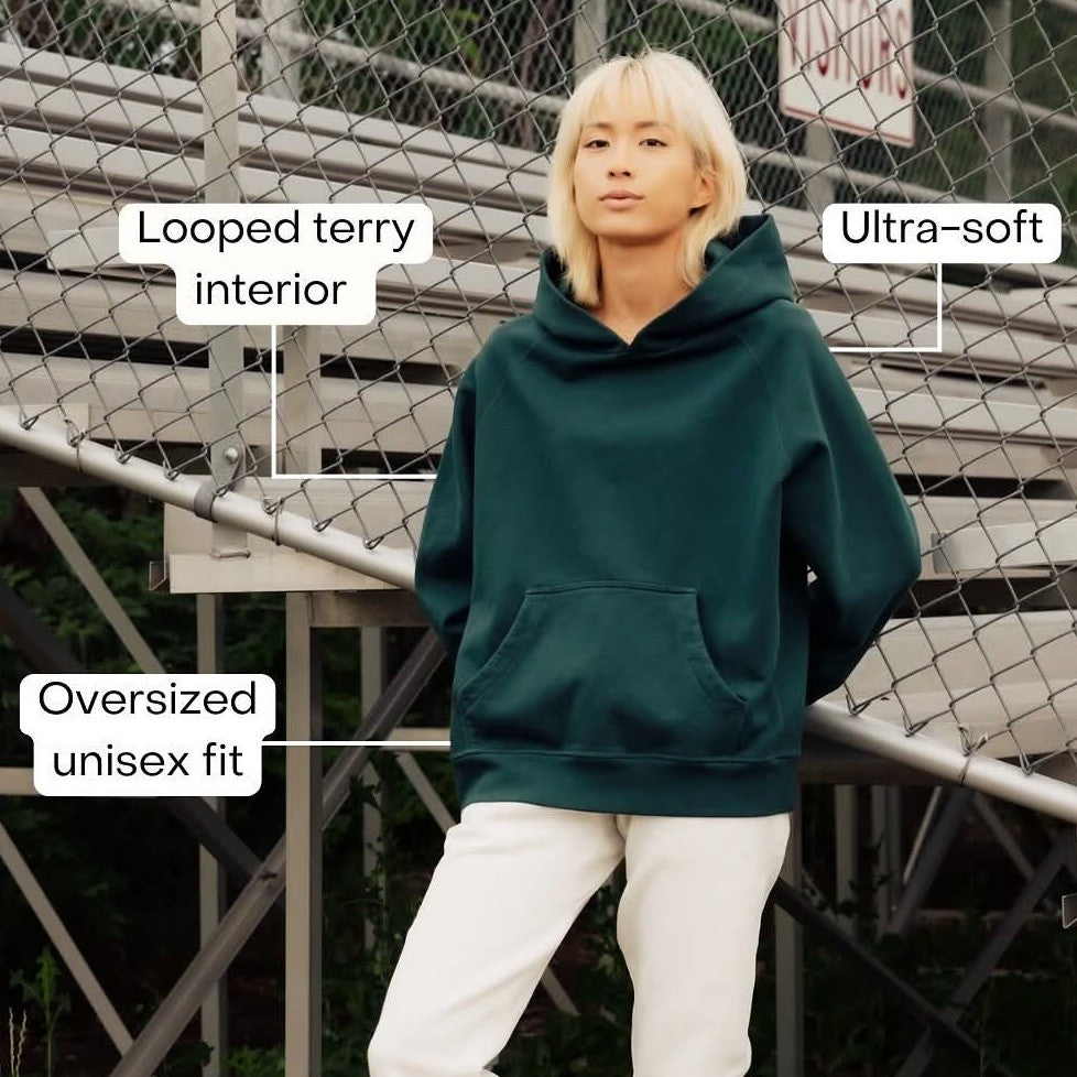 Organic Cotton French Terry Hoodie Heavyweight 15oz Emerald - Rose & Rae Threads