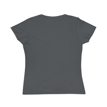 Back view of plain dark gray short sleeve women's crew neck t-shirt