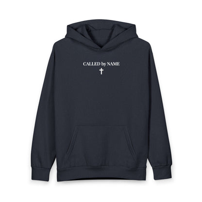 Navy blue hoodie with white text 'CALLED by NAME' and a cross graphic on front