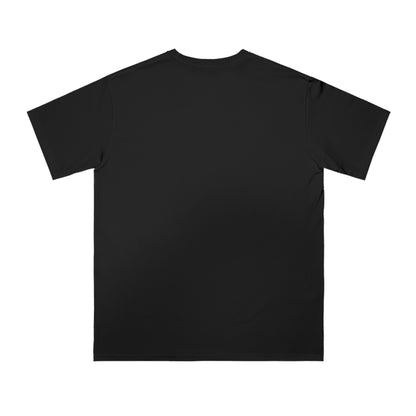 Back view of a plain black short-sleeve cotton t-shirt on white background
