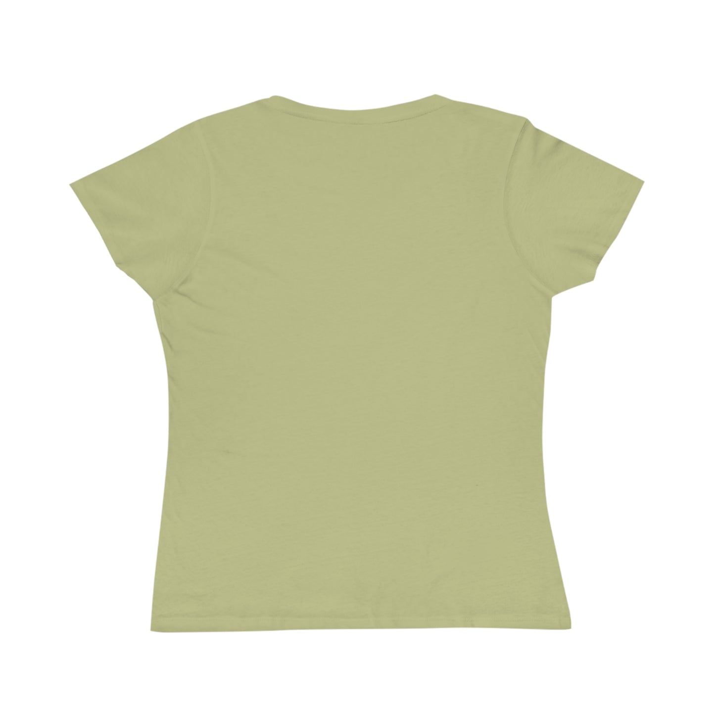 Back view of plain light olive green short sleeve women's t-shirt with round neck