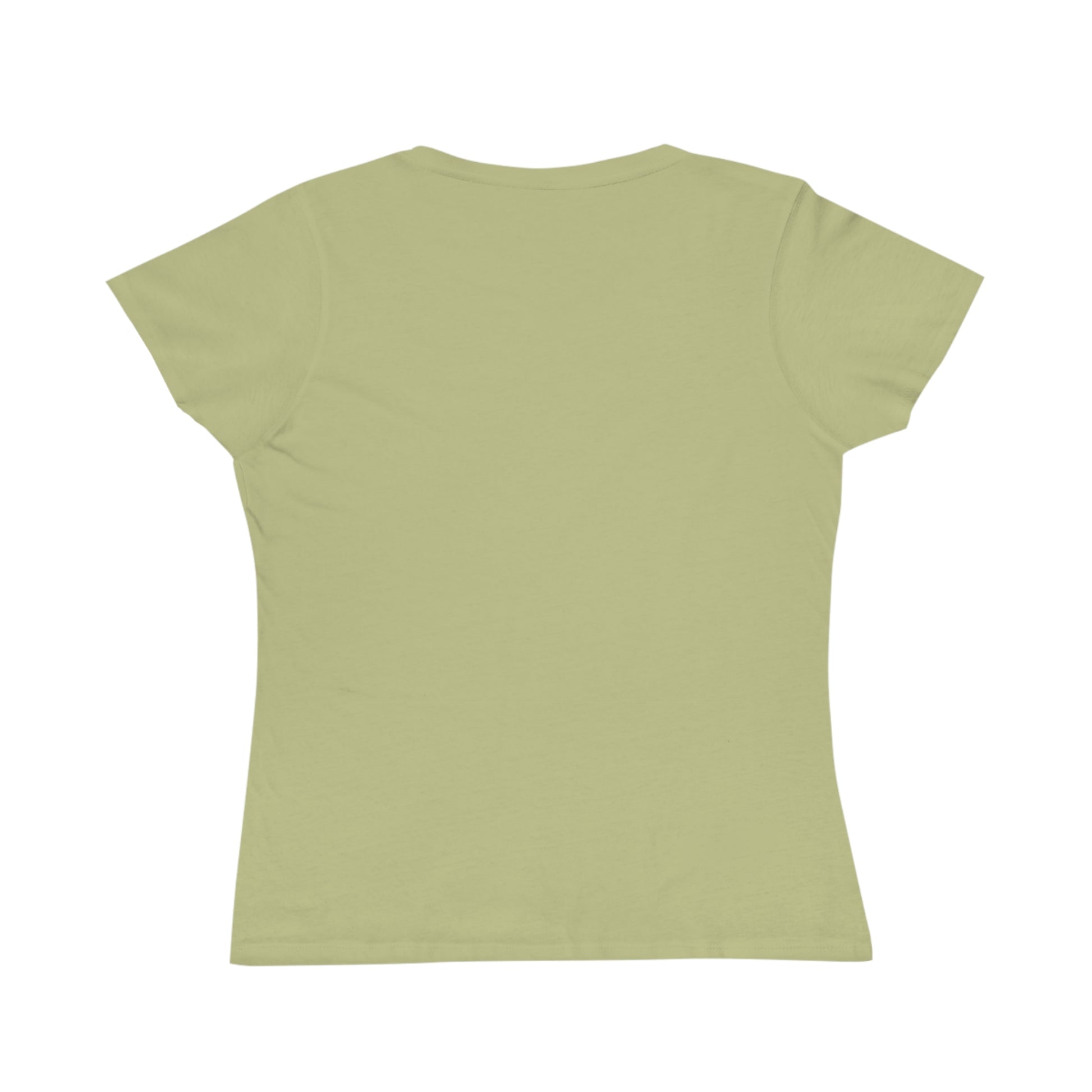 Back view of plain light olive green short sleeve women's t-shirt with round neck
