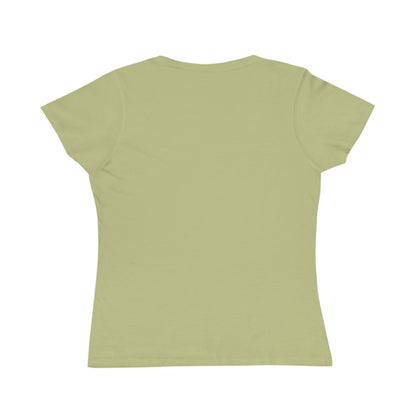 Back view of plain light olive green short sleeve women's t-shirt with round neck