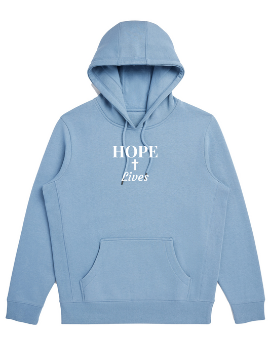 Organic Cotton "HOPE Lives" Hoodie - Cloudy Blue - Rose & Rae Threads