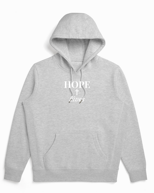 Organic Cotton "HOPE Lives" Hoodie - Heather Grey - Rose & Rae Threads